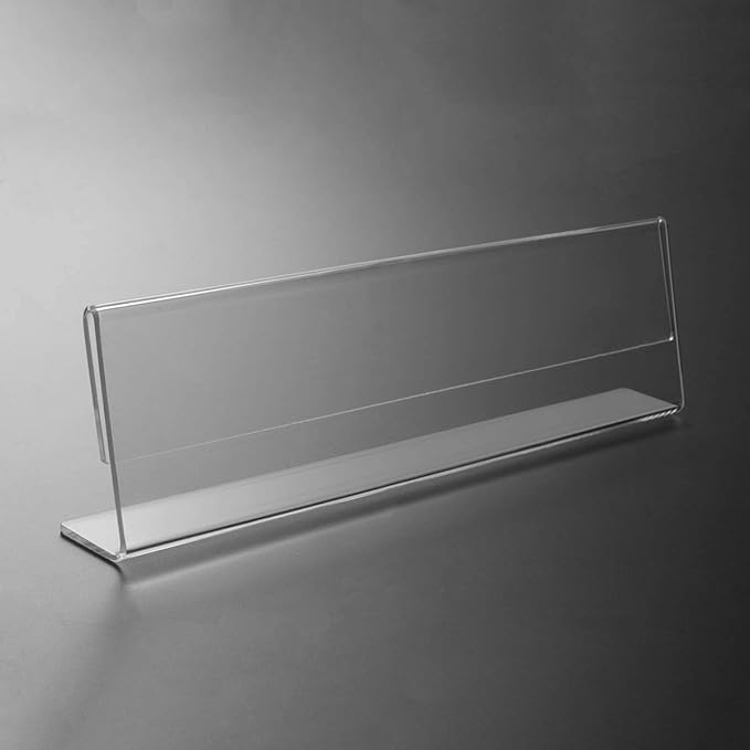 NIUBEE 12 Pack Acrylic 2x8 Name Plates for Desks,Horizontal Slant Back 2x8 Sign Holder for Table Display,Plastic Name License Plate Holder for Office Classroom Teacher Kids Woman Man,Blank