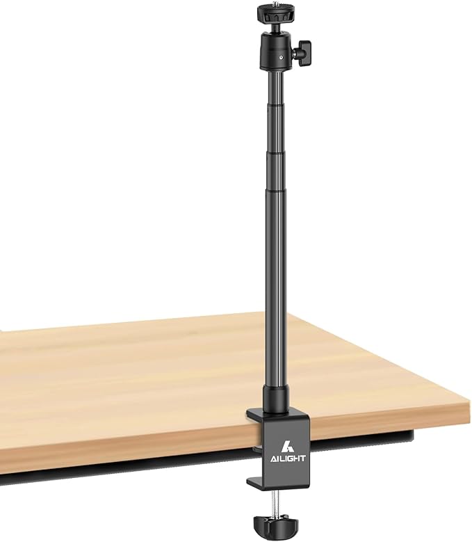 Ailight Camera Desk Mount Webcam Stand, Adjustable Table Camera Stand with 1/4" Screw & C Clamp Overhead Tripod Webcam Mount for Logitech Obsbot insta360 Anker and Others