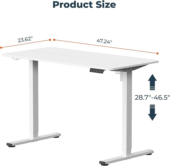 FitStand Adjustable Stand Up Desk Standing Desk, 47x24 Inches Home Office Desk with Memory Preset, Computer Workstation Sit Stand Desk Splice, White