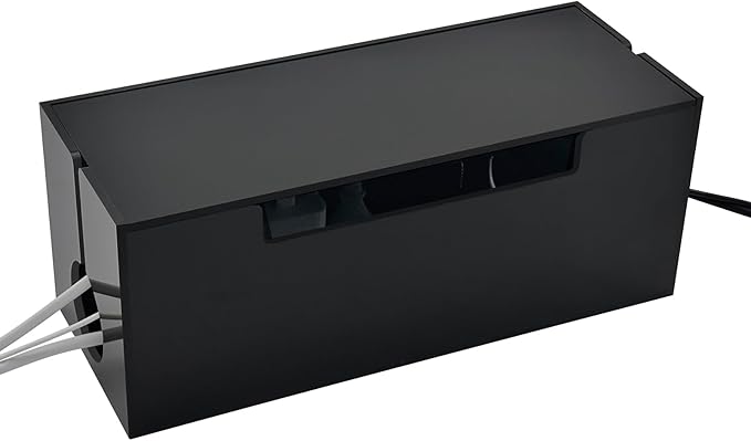 Cable Management Box, 2 Open Slots Cords Hider Box, Under Desk Power Strip Organizer and Floor Cables Storage, Black