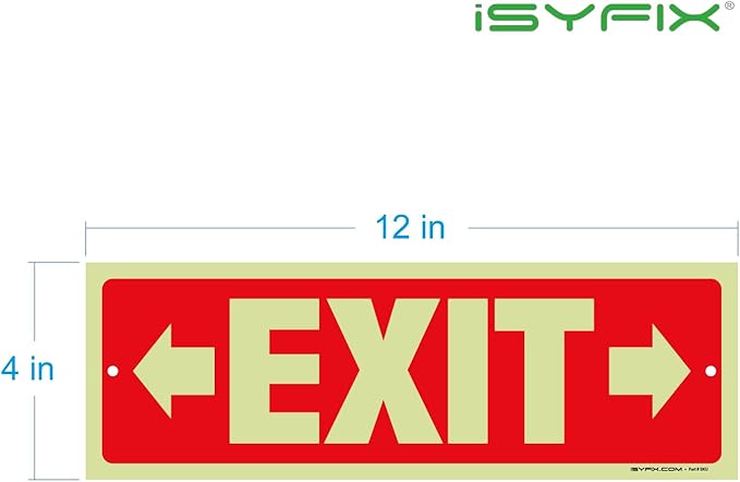 iSYFIX Exit Signs with Directional Right & Left Arrow - 12 Pack 12x4 Inch Glow in the Dark for Business, School, Office, Warehouse - Durable 40 Mil Polystyrene, UV Laminated, Waterproof, Scratch & Fade Resistant