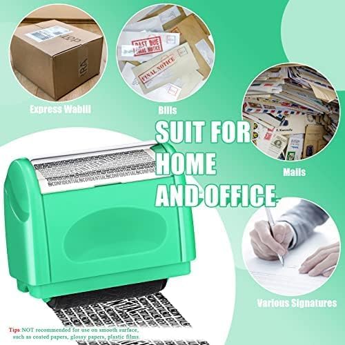 Nezyo 2 Pack Identity Protection Roller Stamp Identity Theft, Confidential, Privacy Roller Stamp Information Blocker and 4 Pack Refill Ink for ID Account Data Address Security(Mint)