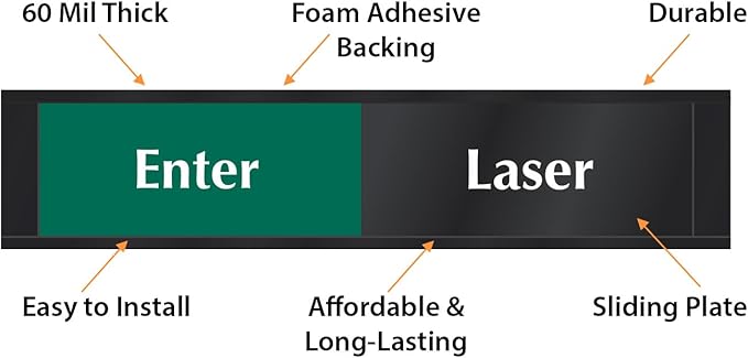 SmartSign Laser - Enter/In Use Slider Sign, 2.25" x 10", 60 mil Plastic Plate in Aluminum Frame with Foam Adhesive Backing, Privacy Slide Door Indicator, Red/Green on Black, Made in USA