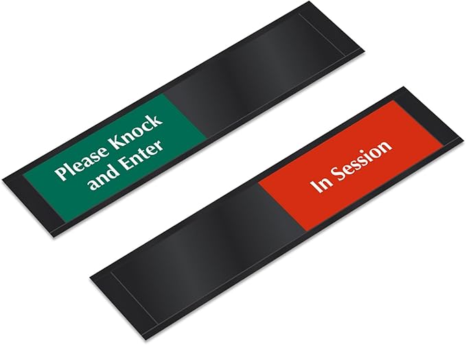 SmartSign Privacy Sign Please Knock And Enter/In Session Door Slider Sign for Office, Conference, Hotel, Hospital, Therapy, Training| 2.25" x 10" Plastic Black, Made in USA