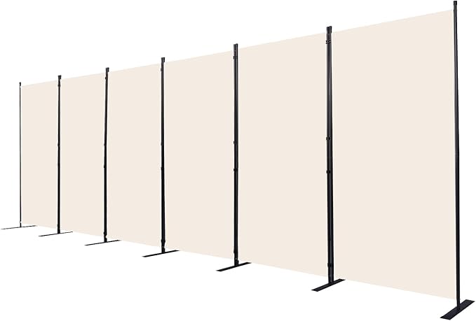 CHOSENM Room Divider, 6 Panel Folding Privacy Screens with Wider Support Feet, 6 Ft Portable Room Partition for Room Separator, 204" W X 71" H, Beige