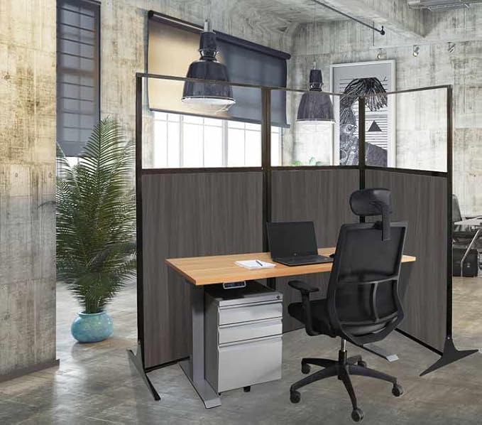 Versare Workstation Partition | Portable Wall Divider | Modern Office Cubicle | Free Standing Privacy Screen | Flexible Work Space | 66" x 70" Gray Elm Wood Grain Panels No Window