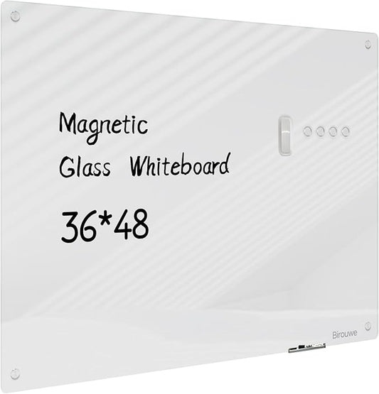 Magnetic Glass Whiteboard - Glass Dry Erase Board 48"x36" Large Frameless Glass Board for Walls Office School and Home, Gray