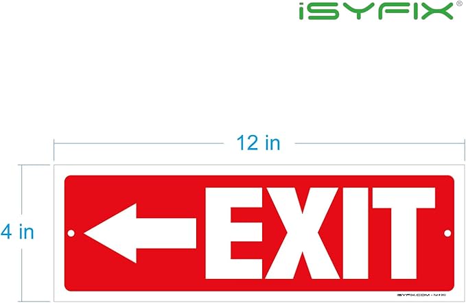 iSYFIX Exit Signs - 12 Pack 12x4 Inch Directional Left Arrow Signs, 40 mil Polystyrene Plastic, UV Laminated, Scratch & Fade Resistant, Waterproof - Ideal for Office, Theater, School, Business