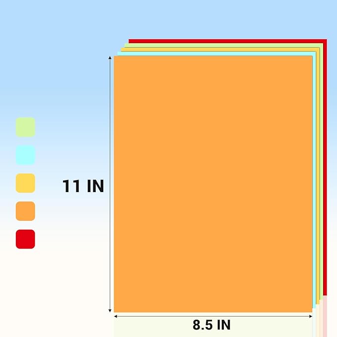Cardstock 8.5 x 11, 5 Colors Colored Printer Paper 75 lb/200 gsm, 40 Sheets Colored Card Stock, Assorted Colors Construction Paper for Invitations, Diy Cards, Business Cards, Drawing etc