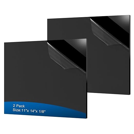 2 Pieces Black Acrylic Sheet, 11 x 14 Inch 1/8 Inch Thick, Black Cast Plexiglass Sheets for DIY Display, Handcraft, Home Decor, Painting, Display Stand, Photo Frame, Easy to Cut