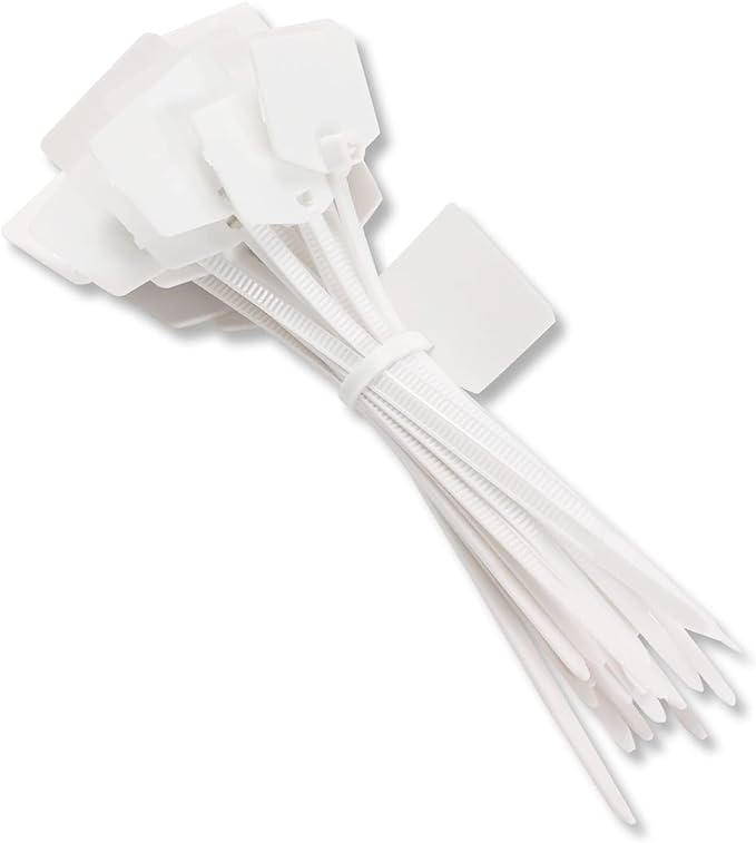 4 in Marker Nylon Cable Ties, Plastic Water Proof Tags, Self-Locking Written-on Cord Marker, Security Seals Label for Cabling, Wire Marking Label, Shipping Hanging Tags - White/ 100pcs