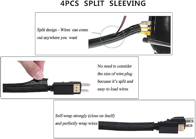 QCSIW 50ft – 1" Split Wire Loom Tubing Cable Sleeve – Braided Cord Protector for Power Cords, Audio Video Cables, USB, Automotive Wiring – Pet Chew Resistant, Flexible Wire Organizer – Black