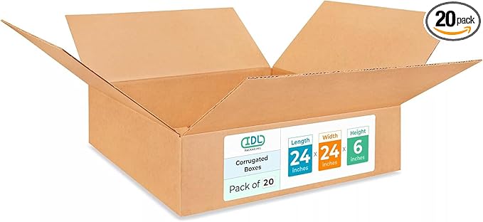 Large Shipping & Moving Boxes 24"L x 24"W x 6"H (20-Pack) - Extra Strength 200 lb vs Regular - Corrugated Large Shipping Boxes for UPS, FEDEX - Cardboard Packing Box by IDL Packaging