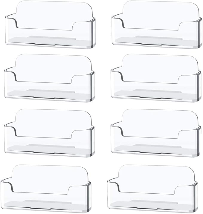 Qizpcer 8 Pack Plastic Business Card Holder - Clear Business Card Case for Desk - Office Acrylic Business Card Stand Display
