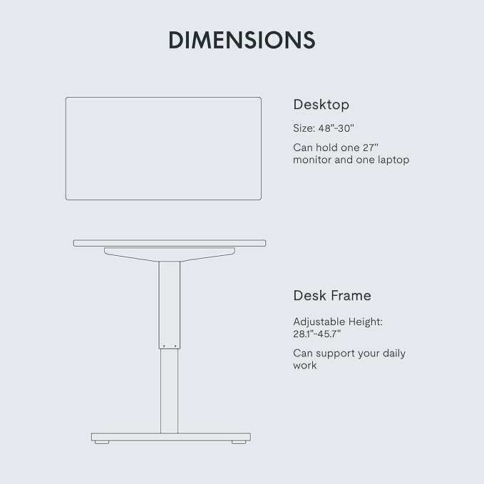 FLEXISPOT EN1 One-Piece Standing Desk with 1-Inch Thick Seamless Desktop, 48"x30" Electric Height Adjustable Desk for Home Office, Multi-Monitor Setups & Easy Assembly, Marble Gray
