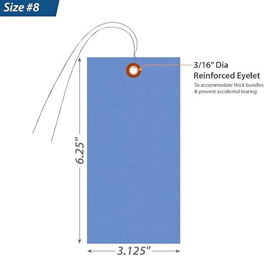 SmartSign (Pack of 100) 6.25 x 3.125 inch “Blue” Blank Tyvek Shipping Tags with Wire, Size #8, 8 mil Thick Tyvek, Made in USA