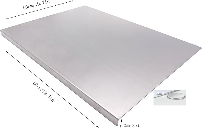BILLAMB Stainless Steel Cutting Boards for The Kitchen, Suitable for Meat, Fruits, Vegetables, Bread, and Baking Large-sized Cutting Boards (50 x 50cm/19.7 x 19.7 in)