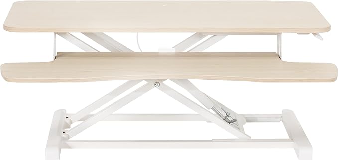 VIVO 36 inch Desk Converter, K Series, Height Adjustable Sit to Stand Riser, Dual Monitor and Laptop Workstation with Wide Keyboard Tray, Light Wood Top, White Frame, DESK-V036KF