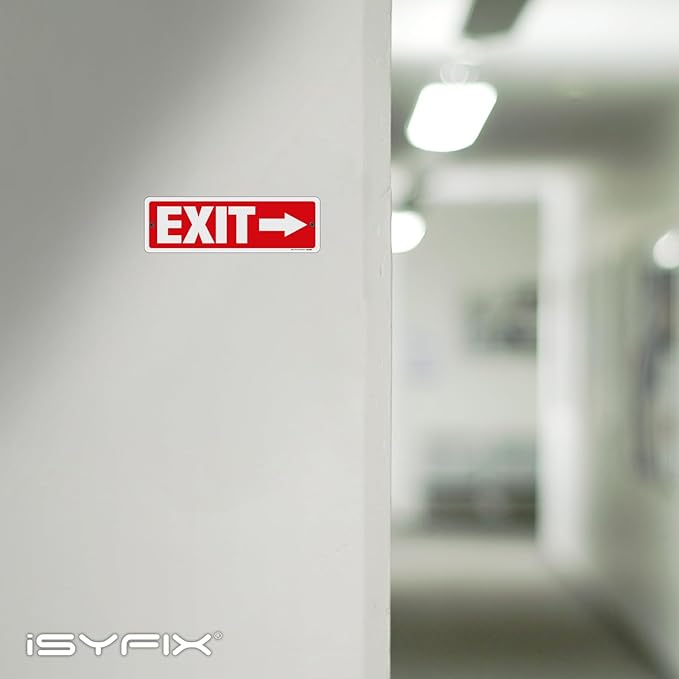 iSYFIX Exit Signs 6 Pack 12x4 Inch with Directional Right Arrows - Rust Free Aluminum, Laminated for UV, Weather, Scratch Resistance - Ideal for Offices, Schools, Theaters, Restaurants
