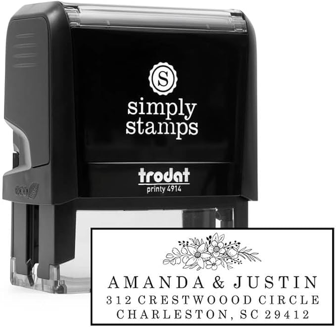 Custom Floral Address Stamp | Choose from 12 Designs | Multiple Ink Color Options | Envelope Return Address Stamp for Couple or Family (Design 5, Large)