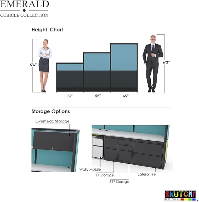 2 Person Workstation Wall Partition | Cubicle Workstations | Privacy Office Divider 2 Work Stations | U Shape Cubicle | Emerald Collection | 5x5x65 H | Slate