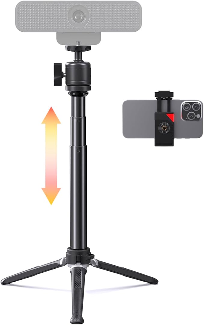 Webcam Tripod Stand for Desk, 3 Level Extendable Camera Tripod Mount for Logitech Webcam C920 C922 C922x C925e C930 C930e C615 Brio 4K NexiGo N60 and More, Camera and Phone Holder with 1/4" Thread