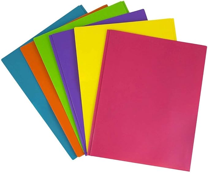 JAM PAPER Plastic Color POP Folders - 2 Pocket Durable Folders with Metal Prongs Fastener Clasps - Assorted Fashion Colors - 6/Pack