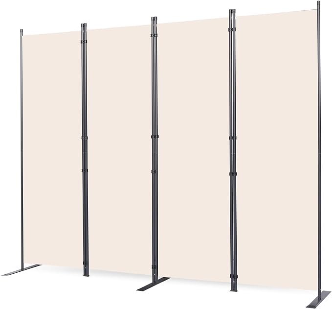 CHOSENM Room Divider, 4 Panel Folding Privacy Screens with Wider Support Feet, 6 Ft Portable Room Partition for Room Separator, 88" W X 71" H, Beige