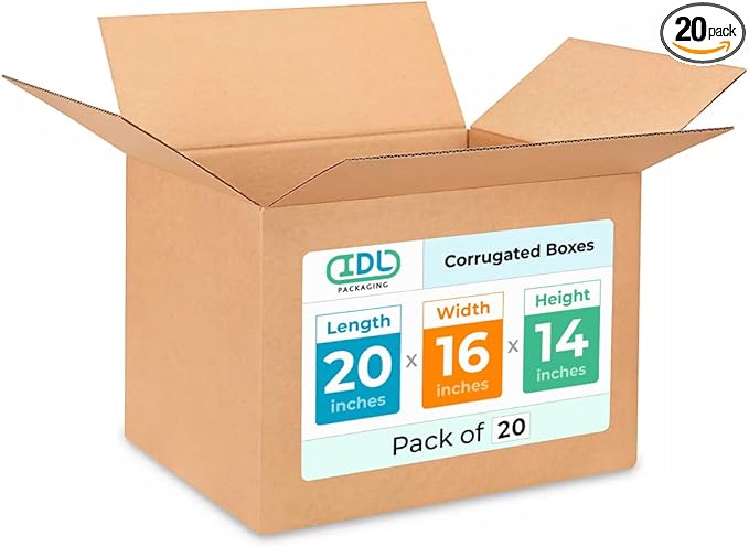 Large Shipping & Moving Boxes 20"L x 16"W x 14"H (20-Pack) - Extra Strength 200 lb vs Regular - Corrugated Durable Moving Boxes for Shipping - Large Box for Moving - Carton Box by IDL Packaging