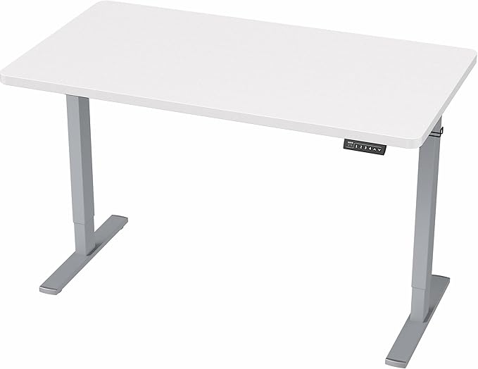 VIVO Electric 43 x 24 in Standing Desk, Memory Height Adjustment, 1B Series, Holds 220 lbs, One-Piece White Top, Gray Frame, DESK-KIT-1G4W