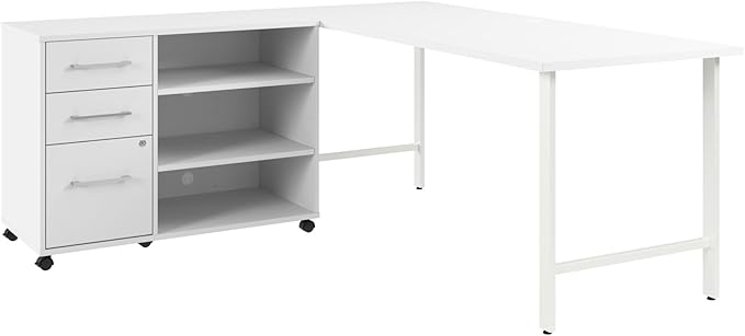 Bush Business Furniture Hustle 72W x 30D Computer Desk and Storage Cabinet with Drawers and Shelves in White/White, Modular Office Table for Home and Professional Workspace