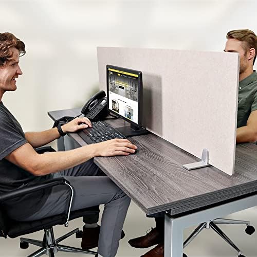 OBEX Free Standing Desk PET Privacy Screen, Table Top Home & Office Furniture Partitions and Dividers, Portable Workstation Freestanding Panels, 18" x 48" Sand