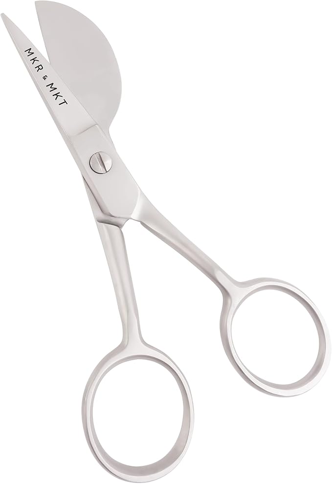 MAKER AND MARKET Small Embroidery 4.5 Inch Scissors Set of 2 Kit - Mini Double Bend Offset Duckbill and Double Bend Long Applique Needlepoint Blade with Pouch Sleeve (Satin)