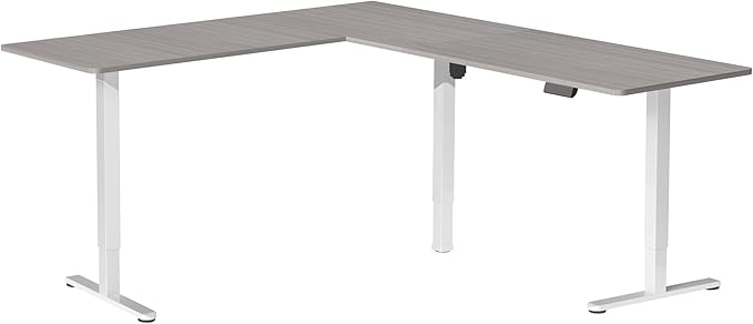 VIVO Electric Corner 75 x 63 inch L-Shaped Standing Desk, Memory Height Adjustment, Dark Gray Top White Frame, DESK-E3CTWG-75