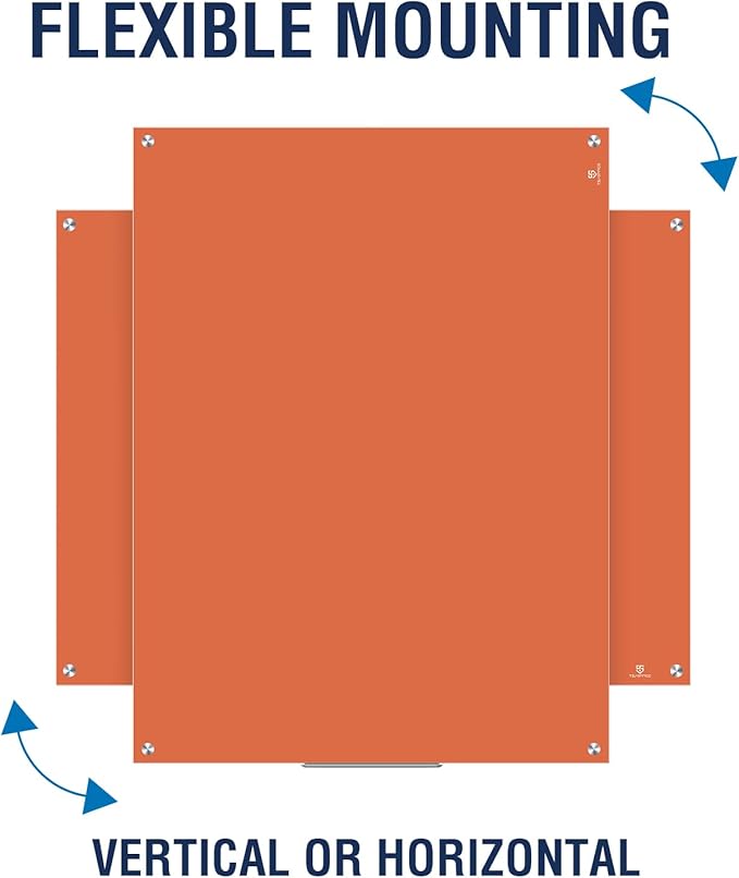 TSJ OFFICE Glass Dry-Erase Board - 48 x 32 Inches Wall Mounted Glass Whiteboard, Large Frameless Magnetic White Board for Office, Home & School, Orange