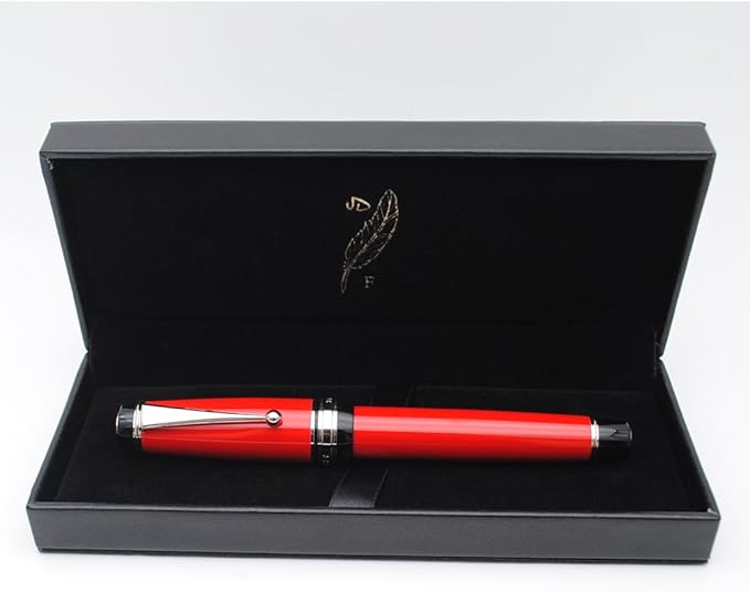 xixixiaozhu Metal Big Fountain Pen Set Medium Nib 0.7mm, Includes Ink Refill Converter, 5 Ink Cartridges & Gift Box (Medium Nib 0.7mm, Red with Silvery Clip)