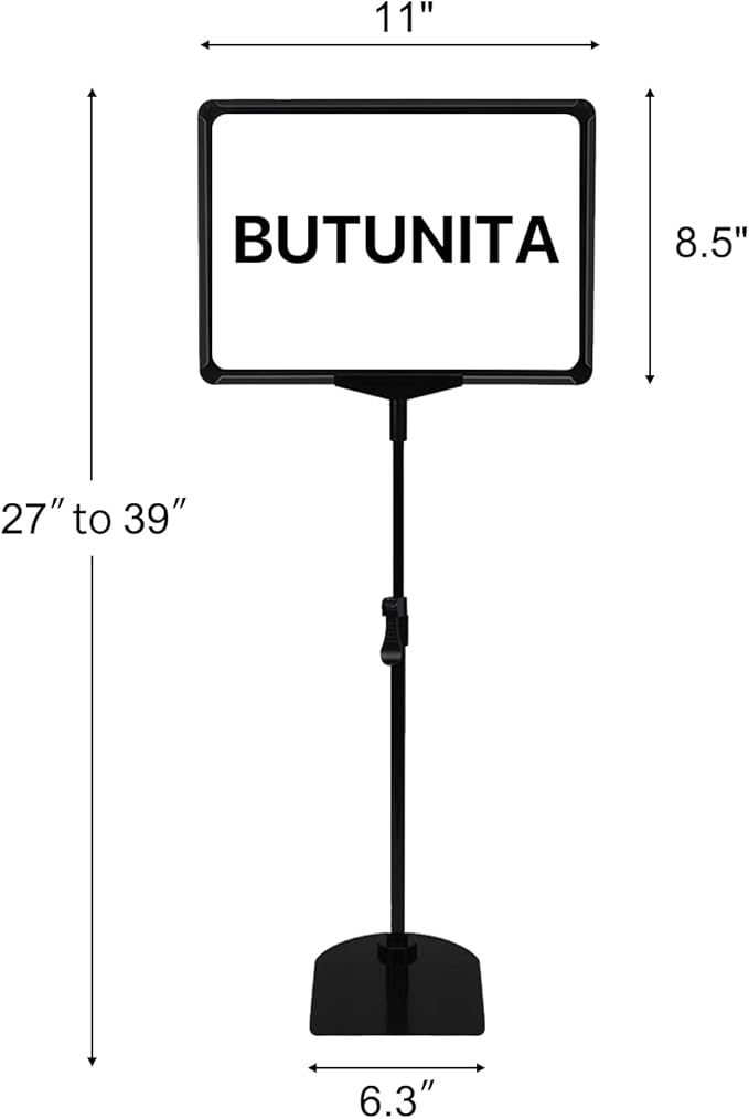 BUTUNITA Sign Holder Stand 8.5x11 Inch for Floor Table, Adjustable Tabletop Sign Holder Floor Poster Stand, Vertical & Horizontal View (Black,8Pcs)