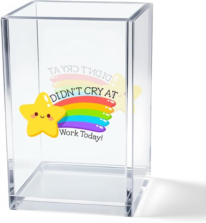 Vgrti Didn't Cry at Work Today Acrylic Cosmetic Pencil Pen Holder Cup, Funny Gold Star Desk Organizer for Home Office Decor, Chaos Coordinator Gifts, Sarcastic Work Gifts for Women Men Coworker Nurse