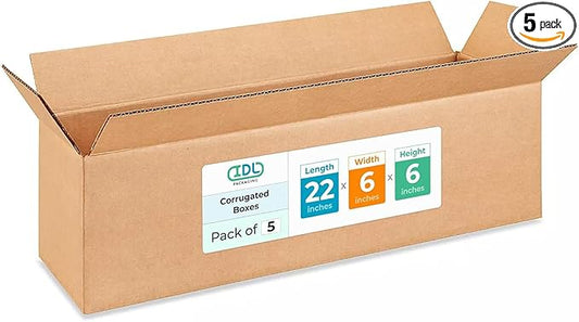 Long Moving & Shipping Boxes 22 x 6 x 6 inches (5-Pack) - Extra Strength 200 lb vs Regular - Corrugated Heavy Duty Cardboard Boxes - Box for Packaging&Delivering - Long Box by IDL Packaging