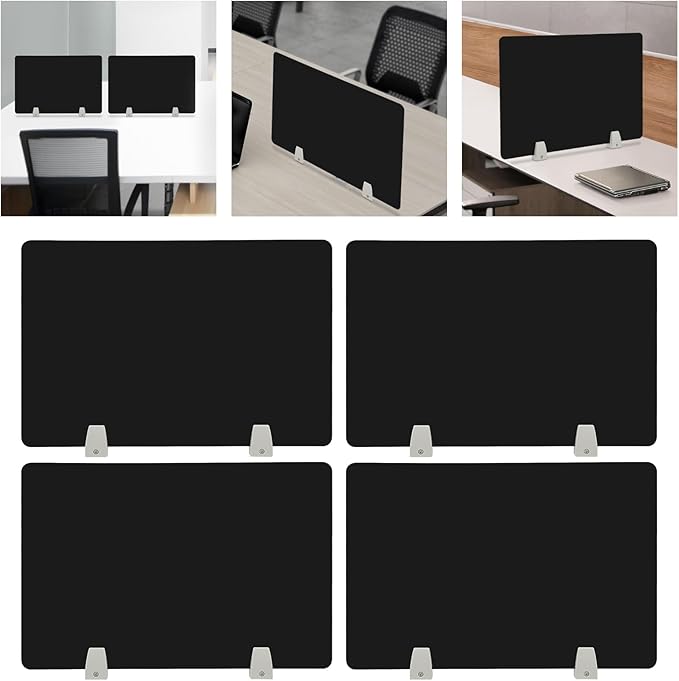 4 Pcs Desk Divider Privacy Panel, 23.6”L X15.8”W Frosted Acrylic Desk Privacy Panels with 8 Clamps for Offices Schools Call Centers (Black)