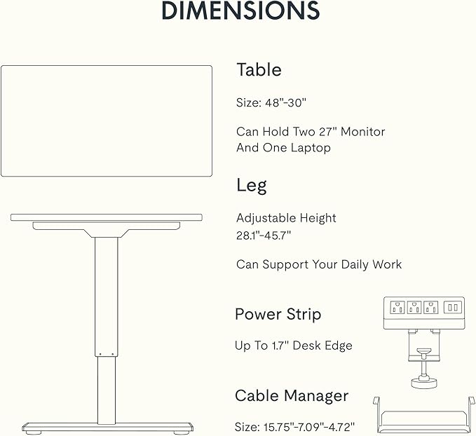 FLEXISPOT EN2 Whole-Piece Standing Desk with Clamp Power Strip, 48 x 30 Electric Stand Up Height Adjustable Desk with Cable Management (Black Frame + 48" MahoganyTop, 2 Packages)