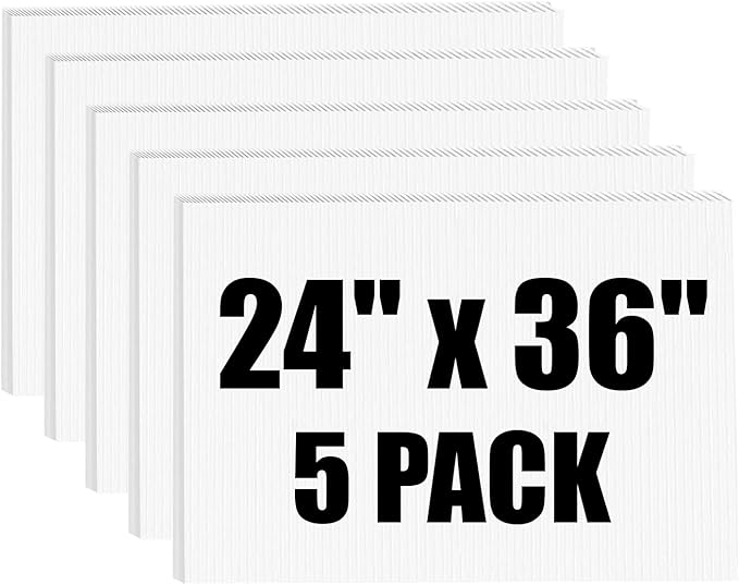 Poster Board 24" x 36", 5 Pack White Corrugated Plastic Board, 3/16 Inches Thick Double-sided Poster Sheets for School Projects, Craft, Art