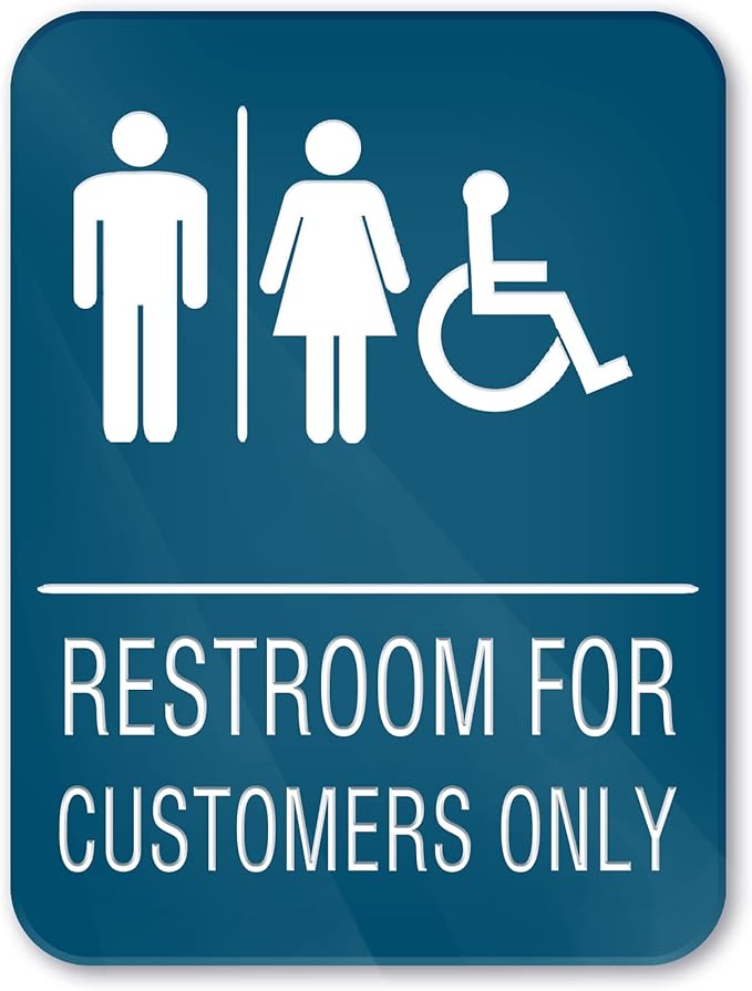 6x8 Inch Restrooms for Customer Only Sign Blue - Self-stick Door Wall Labels Sign for Offices Businesses House Home