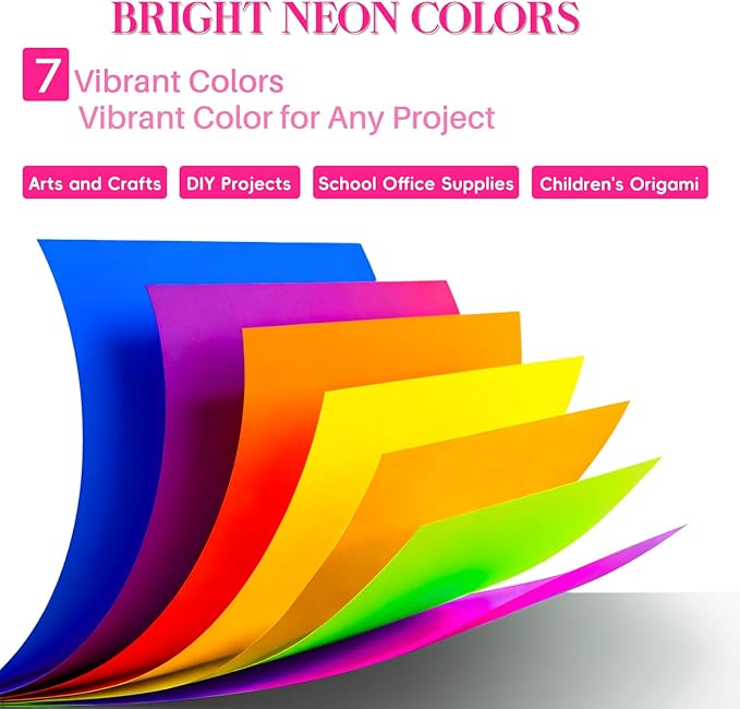 MAGECUBIKU Colored Copy paper 8.5X11 Inches,140 Sheets 20 lb/80GSM 7 Colors Neon Fluorescent Letter Size Printer Multipurpose Paper for Office School Education Daily Printing,Document Copying,Study