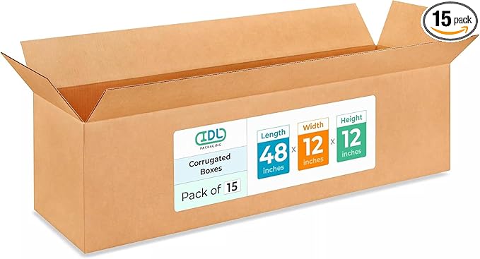 Extra Large Shipping & Moving Boxes 48"L x 12"W x 12"H (15-Pack) - Extra Strength 200 lb vs Regular Boxes - Corrugated Cardboard Boxes for UPS Shipping - Strong Shipping Box by IDL Packaging