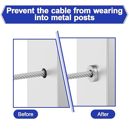 BLIKA Upgraded 40 Pack Stainless Steel Protector Sleeves for 1/8" 5/32" or 3/16" Deck Cable Railing, for Metal Posts, T316 Marine Grade, Cable Railing Protector Sleeves
