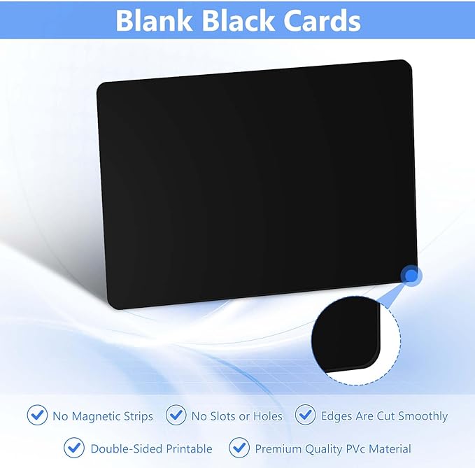 55 Pack - Premium Blank PVC Cards for ID Badge Printers - Premium Quality Black CR80 30 Mil (CR8030) by KLMNDUO - Compatible with Most Photo ID Badge Printers(Black)