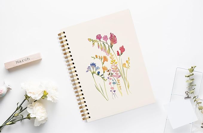 JWVK Vintage Wild Flower Botanical Plant Hardcover Spiral Notebook 5.5x8.3,Rustic Spring Floral Cottagecore Notebook Journal for Work Office School Student Teacher.