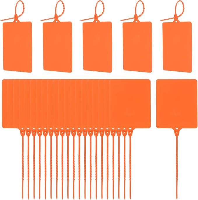 MECCANIXITY Plastic Seals Shipping Tags, for Basket Labels Cable Labels Tags Product Identification Tags, Logistics Marking, Outdoor Tagging, 3.1x3.9 Inch Orange 100Packs