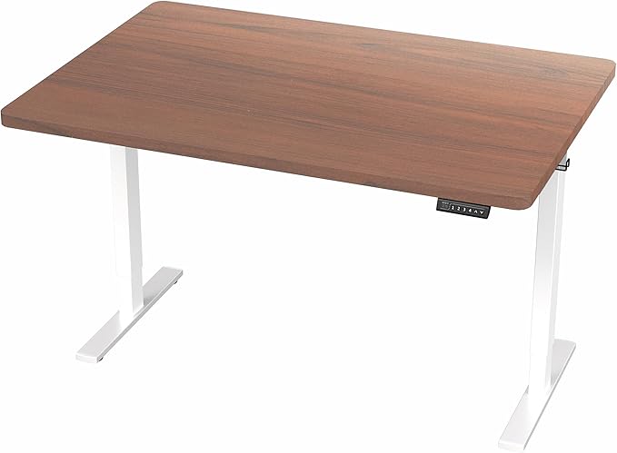 VIVO Electric 48 x 30 in Standing Desk, Memory Height Adjustment, 1B Series, Holds 220 lbs, One-Piece Dark Walnut Top, White Frame, DESK-KIT-1W5D